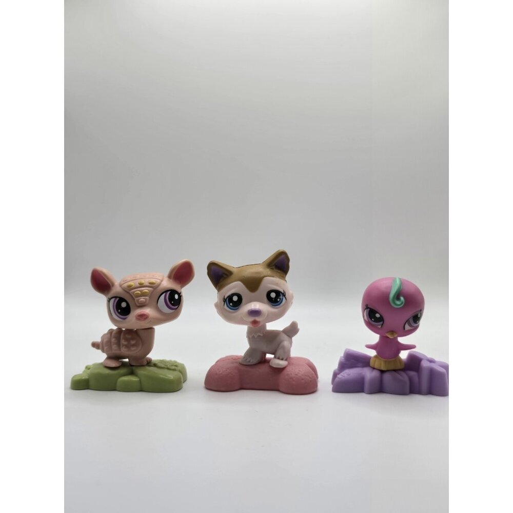 McDonalds Littlest Pet Shop Lot Of 3- Bird, Armadillo, Husky Dog
